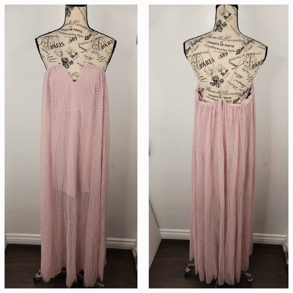 Free People Utopia Maxi Dress 6 Lace Ovelaid Fairycore Lined Pink Coquette - Picture 2 of 16